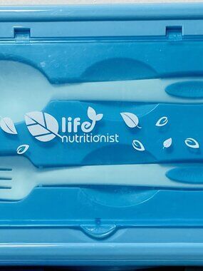 NEW Bento Box 3 Compartment W/Utensils Lif Nutritionist Allergen-Free Blue NWOT